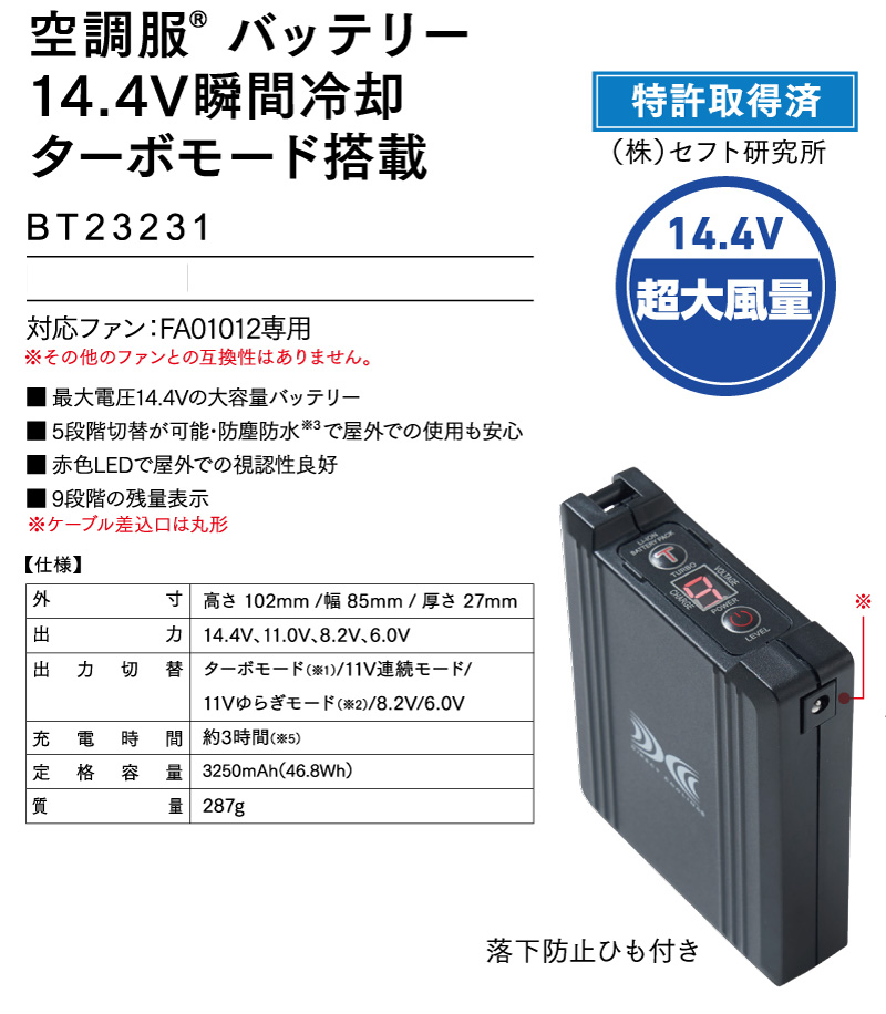 14.4V瞬間冷却ターボモード搭載バッテリー